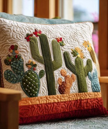 Succulent Song Quilted Pillow Cover — Lush Succulent Motif Decorative Sham, Textured Botanical Accent In Soft Cotton-Blend, Easy Care