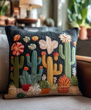 Succulent Spark Quilted Pillow Cover — Vibrant Succulent Design Decorative Sham, Hand-Stitched Texture With Soft Cotton-Blend, Machine Washable
