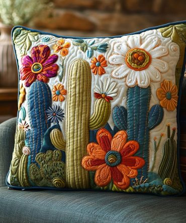 Succulent Sunset Quilted Accent Pillow Cover — Warm Desert Tones, Soft Quilted Texture For Couch, Bed & Seasonal Home Styling