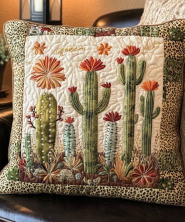 Succulent Trails Quilted Decorative Pillow Cover — Earthy Green Motif, Soft Quilting For Cozy Living Room & Bedroom Accent