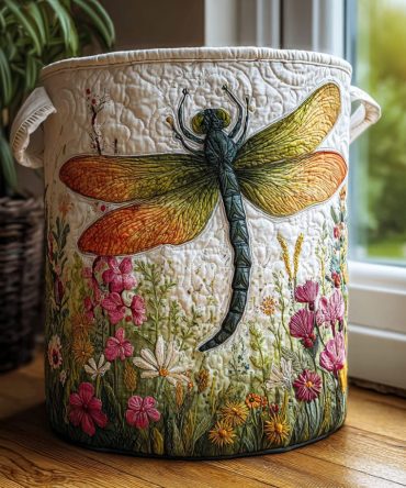 Summer Breeze Dragonfly Quilted Hamper - Foldable Washable Laundry Basket For Home, Lightweight Linen Storage With Durable Handles