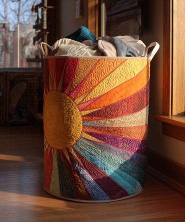 Sun Glow Quilted Laundry Hamper — Bright Floral Foldable Fabric Laundry Basket, Lightweight Decorative Storage For Home & Closet