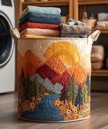 Sun River Quilted Fabric Hamper — Bright Foldable Laundry Basket With Reinforced Handles For Home & Outdoor Use