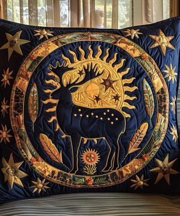 Sun & Stars Quilted Pillow Cover — Celestial Decorative Pillowcase For Boho Bedroom, Nursery & Cosmic Home Accent
