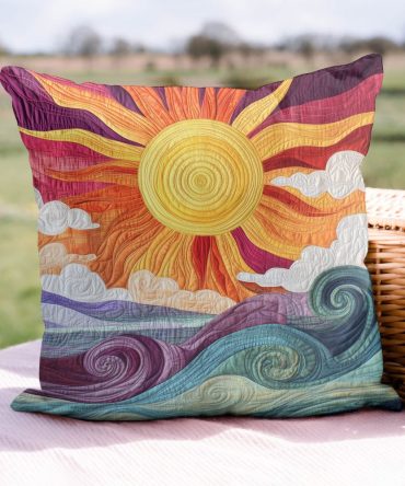 Sunburst Delight Quilted Accent Pillow Cover: Radiant Yellow & Orange Throw Pillow Case, Soft Textured Cotton Blend, Easy Care