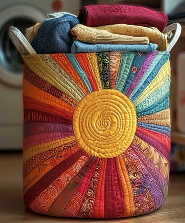 Vibrant Rainbow Sunburst Quilted Laundry Hamper — Colorful Collapsible Fabric Basket For Laundry & Storage