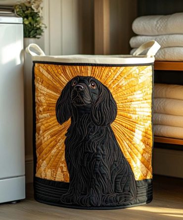 Sunburst Spaniel Quilted Laundry Hamper — Vibrant Quilted Clothes Basket, Foldable & Sturdy With Reinforced Handles For Everyday Use