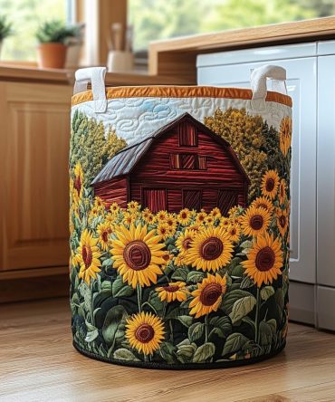 Sunflower Barn Quilted Laundry Hamper — Bright Floral Fabric Basket, Collapsible Sturdy Laundry Storage For Home & Farmhouse