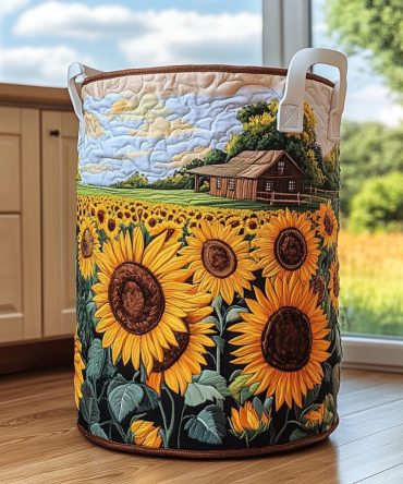 Sunflower Bliss Quilted Laundry Basket — Bright Floral Quilted Hamper With Strong Handles, Collapsible Lightweight Storage For Home & Nursery