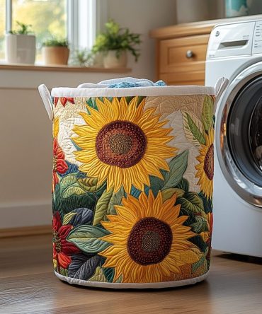 Sunny Quilted Laundry Hamper — Sunflower Charm Design, Foldable Fabric Storage With Reinforced Handles And Durable Construction