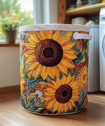Sunflower Charm Quilted Laundry Hamper — Bright Sunflower Print Foldable Laundry Basket With Handles For Cheerful Home Organization