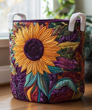 Sunflower Charm Quilted Laundry Hamper – Bright Floral Decorative Laundry Basket, Large Capacity, Foldable, Durable Cotton For Laundry Room