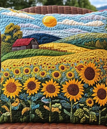 Sunflower Dream Quilted Pillow Cover — Bright Sunflower Decorative Throw Pillowcase For Farmhouse & Boho Homes, Soft Quilted Accent