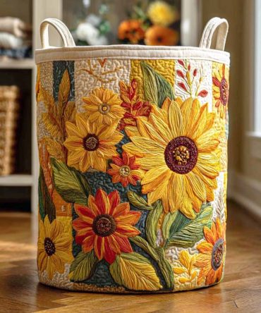 Sunflower Quilted Laundry Basket – Bright Floral Fabric Hamper, Foldable & Durable With Comfortable Handles For Home Or Apartment