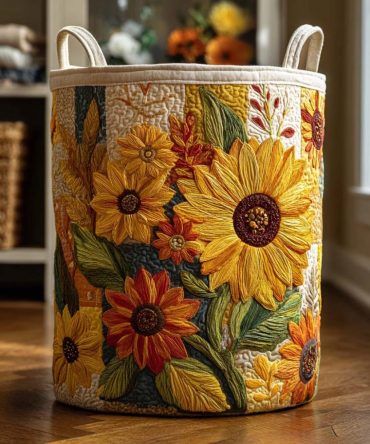 Sunflower Dream Quilted Laundry Hamper — Cheerful Yellow Floral Fabric Basket For Bright, Functional Home Storage
