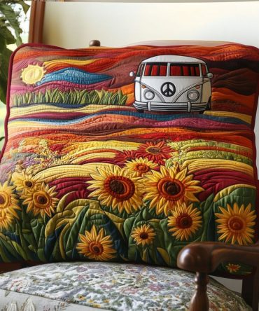 Bright Sunflower Quilted Pillow Cover, Sunflower Dreams Pattern, Cheerful Farmhouse Accent Sham, Cotton-Blend, Machine Washable