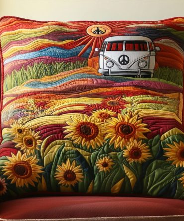 Sunflower Dreams Quilted Pillow Cover — Sunny Floral Decorative Throw Pillowcase, Vibrant Bloom Accent For Rustic & Modern Homes