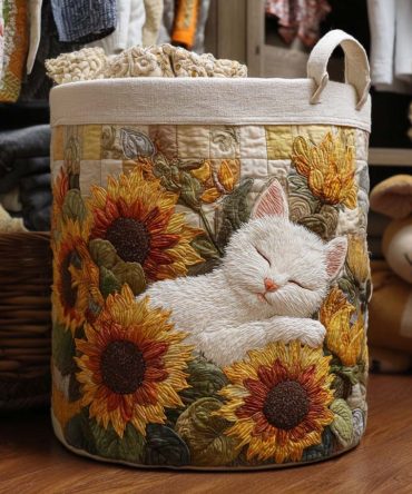 Sunflower Nap Quilted Laundry Hamper — Bright Floral Fabric Storage Basket, Collapsible Organizer With Easy-Carry Handles