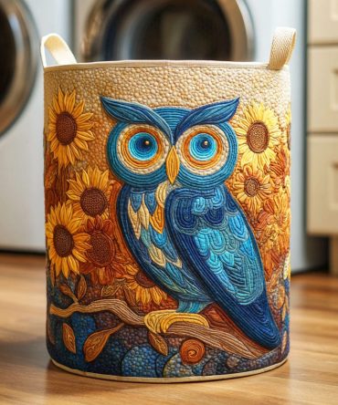 Sunflower Owl Quilted Laundry Hamper - Bright Floral Owl Storage Basket, Foldable Durable Laundry Bin For Home & Kids