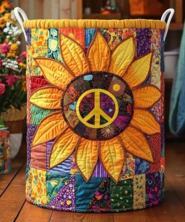 Sunflower Serenity Quilted Laundry Hamper – Bright Floral Fabric Storage Basket With Handles, Collapsible & Roomy