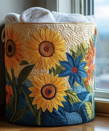 Sunflower Utility Quilted Laundry Basket — Versatile Large Fabric Hamper With Handles For Indoor & Outdoor Storage Needs