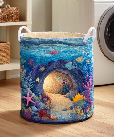 Sunken Reef Hollow Quilted Laundry Hamper – Large Foldable Fabric Basket With Durable Handles, Removable Liner & Space-Saving Design