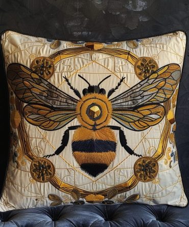Sunlit Wings Quilted Accent Pillow Cover – Bright Bee Wing Motif Decorative Pillowcase, Soft Quilting, Reversible & Easy-Care Fabric