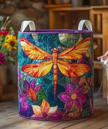 Sunlit Bloom Quilted Laundry Hamper – Floral Quilted Fabric Basket With Handles, Foldable Storage Bin For Bedroom & Laundry Room Decor