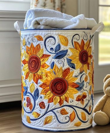 Sunlit Garden Quilted Laundry Basket — Botanical Quilted Hamper With Reinforced Handles, Collapsible Elegant Storage For Bedroom, Bath & Nursery