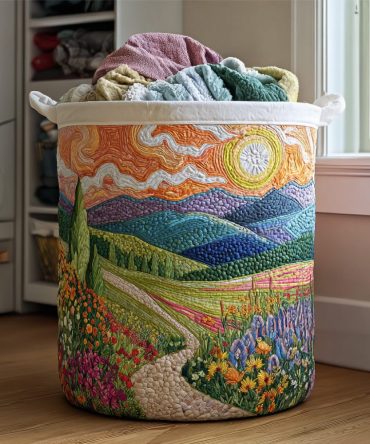 Large Quilted Laundry Hamper - Sunlit Hills Fabric Storage Basket With Handles, Foldable & Durable Home Laundry Organizer