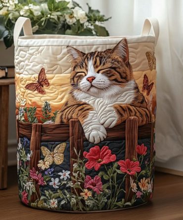 Sunlit Meadow Muse Quilted Laundry Hamper — Floral Fabric Storage Basket With Handles, Collapsible & Machine-Washable Liner
