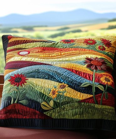 Sunlit Meadow Quilted Pillow Cover — Pastoral Floral Decorative Sham, Soft Cotton-Blend, Fresh Spring Accent For Bedroom & Living Room