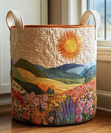 Sunlit Meadow Quilted Laundry Hamper – Bright Floral Collapsible Fabric Basket With Handles For Everyday Home Use