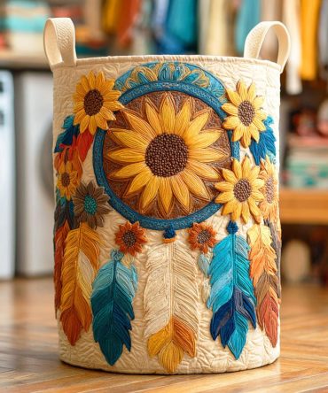 Sunlit Meadow Quilted Laundry Hamper — Cheerful Meadow Print Quilted Foldable Basket, Washable & Lightweight With Reinforced Handles