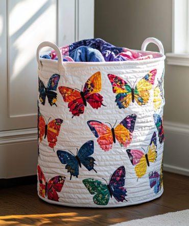 Sunlit Wing Quilted Laundry Hamper - Bright Sunflower Wing Design, Foldable Quilted Storage Basket, Breathable Cotton-Linen, Home & Bathroom
