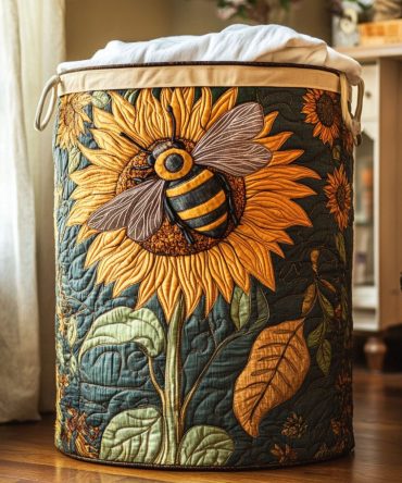 Sunny Bee Quilted Collapsible Laundry Hamper - Bright Decorative Fabric Storage Basket With Handles For Home & Nursery