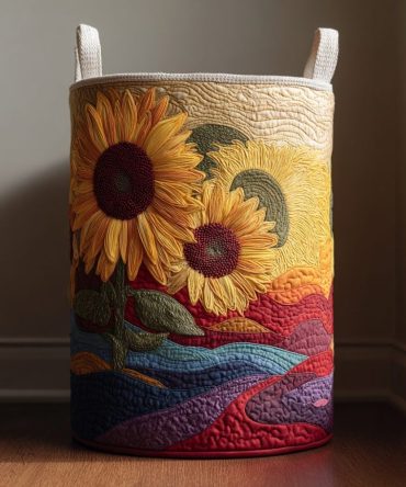 Sunny Bloom Quilted Laundry Hamper — Cheerful Floral Laundry Basket, Collapsible Fabric Bin With Handles For Home, Dorm & Nursery Organization