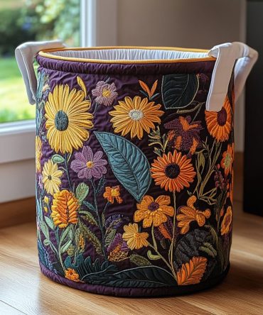 Sunny Bloom Quilted Laundry Hamper — Bright Decorative Fabric Basket, Large Collapsible Washable Hamper With Handles For Home & Nursery
