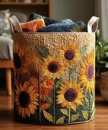 Sunny Bloom Quilted Laundry Hamper - Foldable Floral Fabric Basket With Handles, Machine-Washable & Stylish Home Organizer