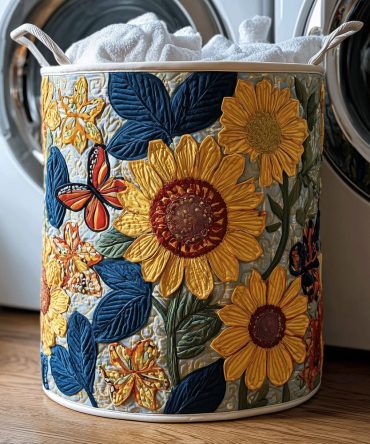 Sunny Bloom Quilted Laundry Hamper – Cheerful Floral Laundry Basket, Large Decorative Collapsible Hamper With Handles For Home & Dorm