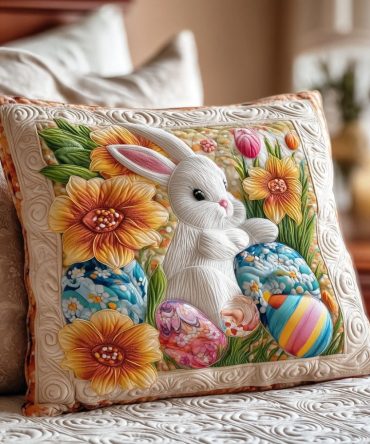 Sunny Bunny Fields Quilted Pillow Cover — Playful Easter Bunny Throw Pillowcase With Quilted Detail For Kids' Rooms & Festive Seasonal Decor