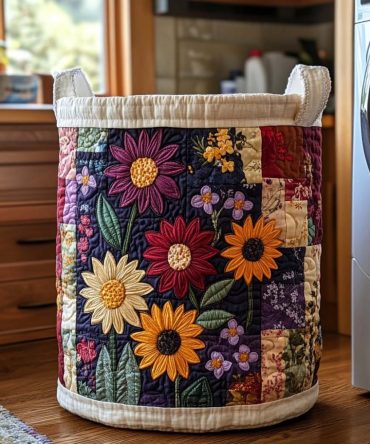Sunny Days Quilted Laundry Hamper — Bright Pattern Foldable Laundry Basket With Handles, Washable Cotton Storage For Home & Dorm