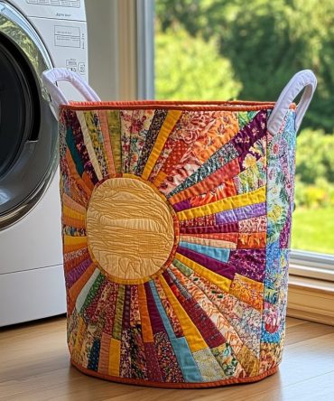 Sunny Dunes Quilted Laundry Basket - Desert-Inspired Fabric Hamper, Large Capacity, Foldable Fabric Hamper With Sturdy Handles & Easy-Care