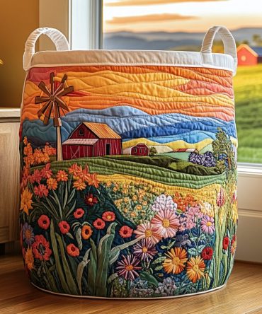 Sunny Fields Quilted Laundry Hamper - Fresh Decorative Fabric Basket With Handles , Bright, Spacious & Machine-Washable Organizer