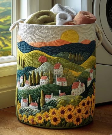Sunny Fields Quilted Laundry Hamper — Bright Patterned Canvas Basket With Handles For Stylish Home Laundry Storage