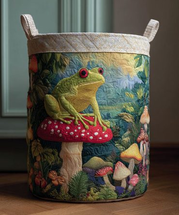 Sunny Frog Quilted Laundry Hamper — Bright Cheerful Frog Print Collapsible Fabric Storage Basket, Lightweight Organizer For Playroom & Bedroom