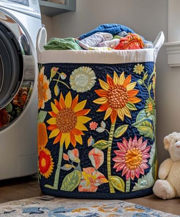 Sunny Garden Quilted Laundry Hamper — Botanical Foldable Cotton Basket With Handles, Spacious & Machine-Washable