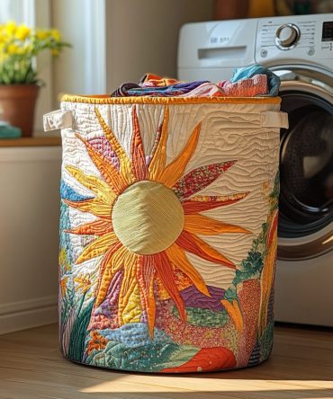 Sunny Glow Quilted Laundry Hamper — Bright Foldable Cotton Basket With Handles, Breathable Design & Easy-Maintenance