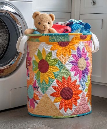 Sunny Glow Quilted Laundry Hamper — Vibrant Foldable Cotton Basket With Handles, Large Capacity & Easy-Care Fabric