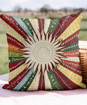 Sunny Glow Quilted Decorative Pillow Cover — Warm Yellow Sunburst Accent, Soft Cotton-Blend, Vibrant Throw Cushion For Brightening Rooms